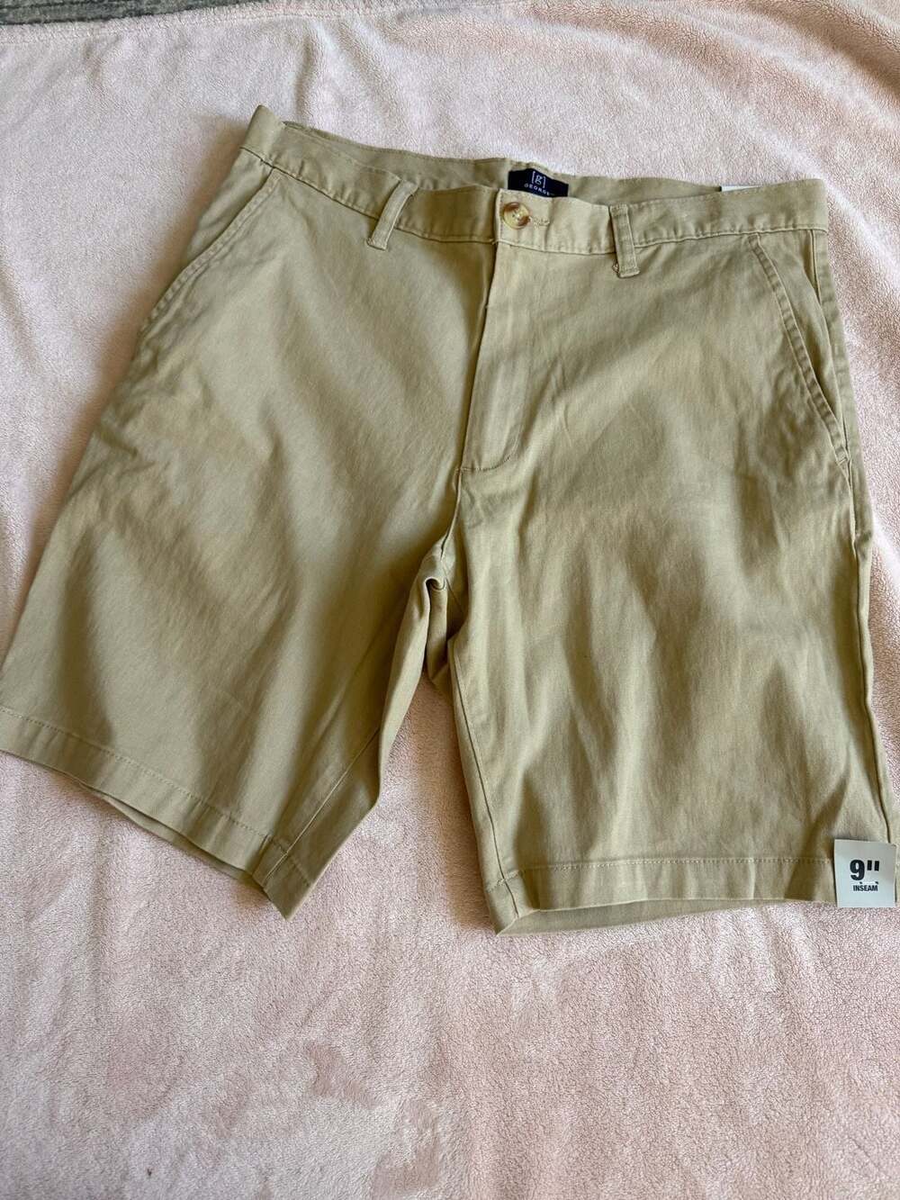 George Men's Above The Knee Flat Front Stretch Chino Shorts Sesame Seed Size 32